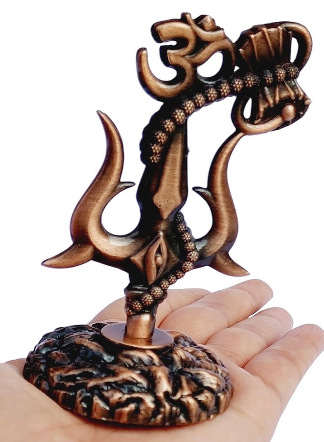ARTISKRITI Shivji Trishul Damru and Aum Idol for Mandir, Shiva Idol Car Dashboard Decoration Items Statue Metal Showpiece for Pooja Room Home Decor (Om Copper) - Image 1